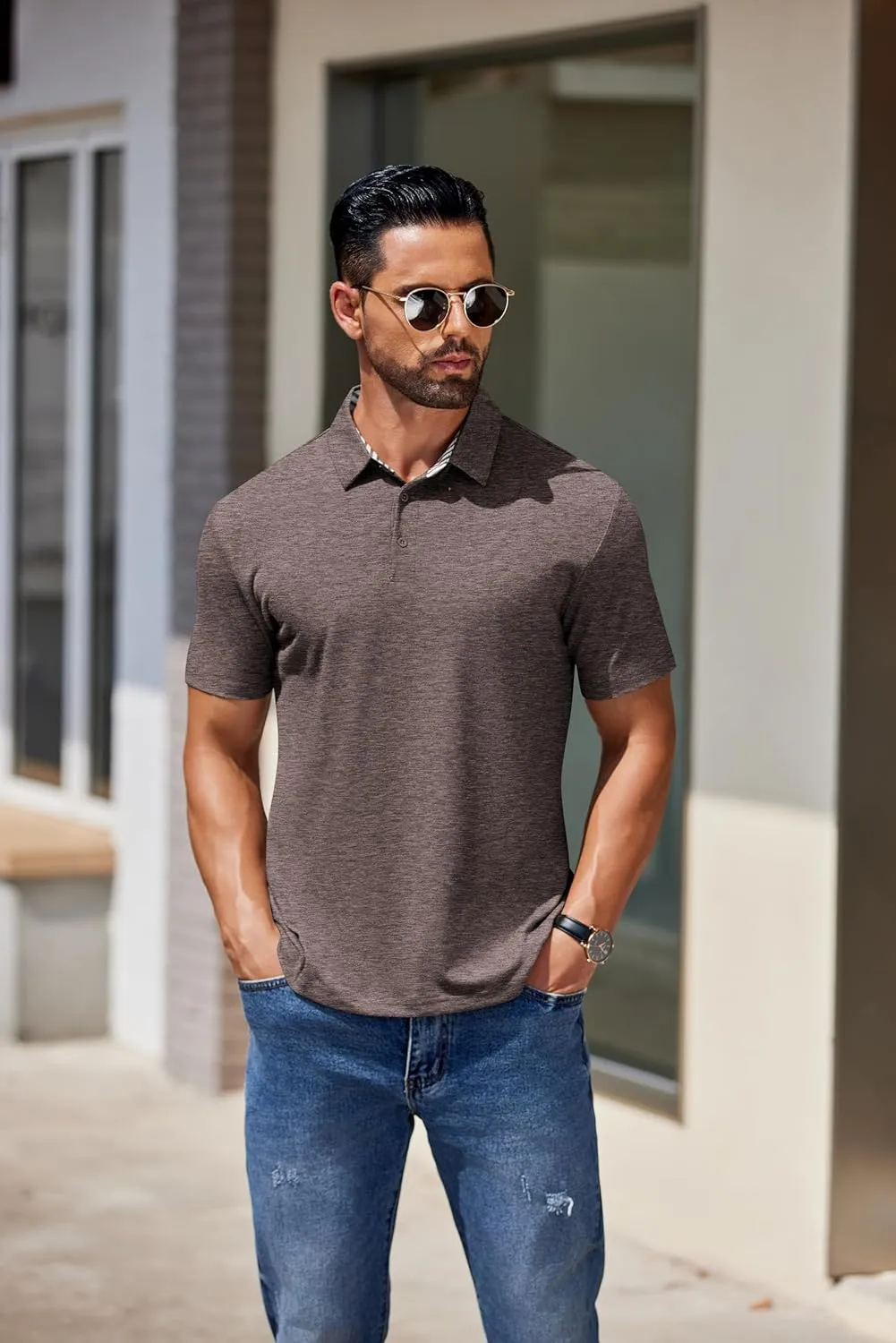COOFANDY Men's Casual Polo Shirts Short Sleeve Classic Basic Tee Button Collar Shirt Summer Golf T-Shirt