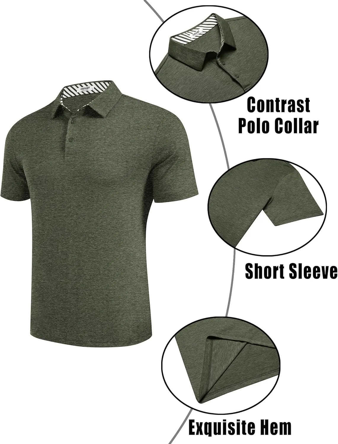 COOFANDY Men's Casual Polo Shirts Short Sleeve Classic Basic Tee Button Collar Shirt Summer Golf T-Shirt