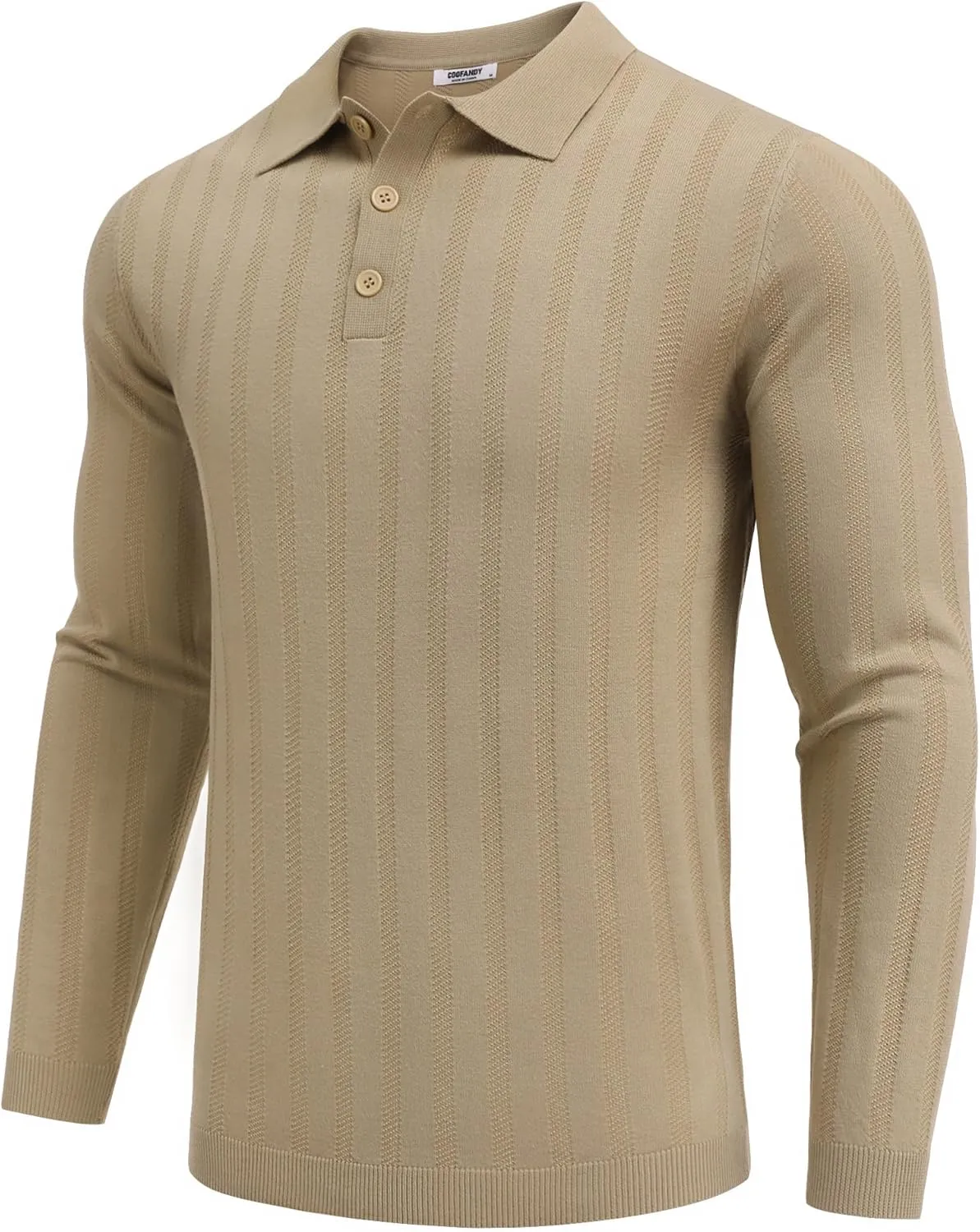COOFANDY Men's Knit Polo Shirt Casual Long Sleeve Polo Sweater Dress Collar Polo Classic Golf Shirts