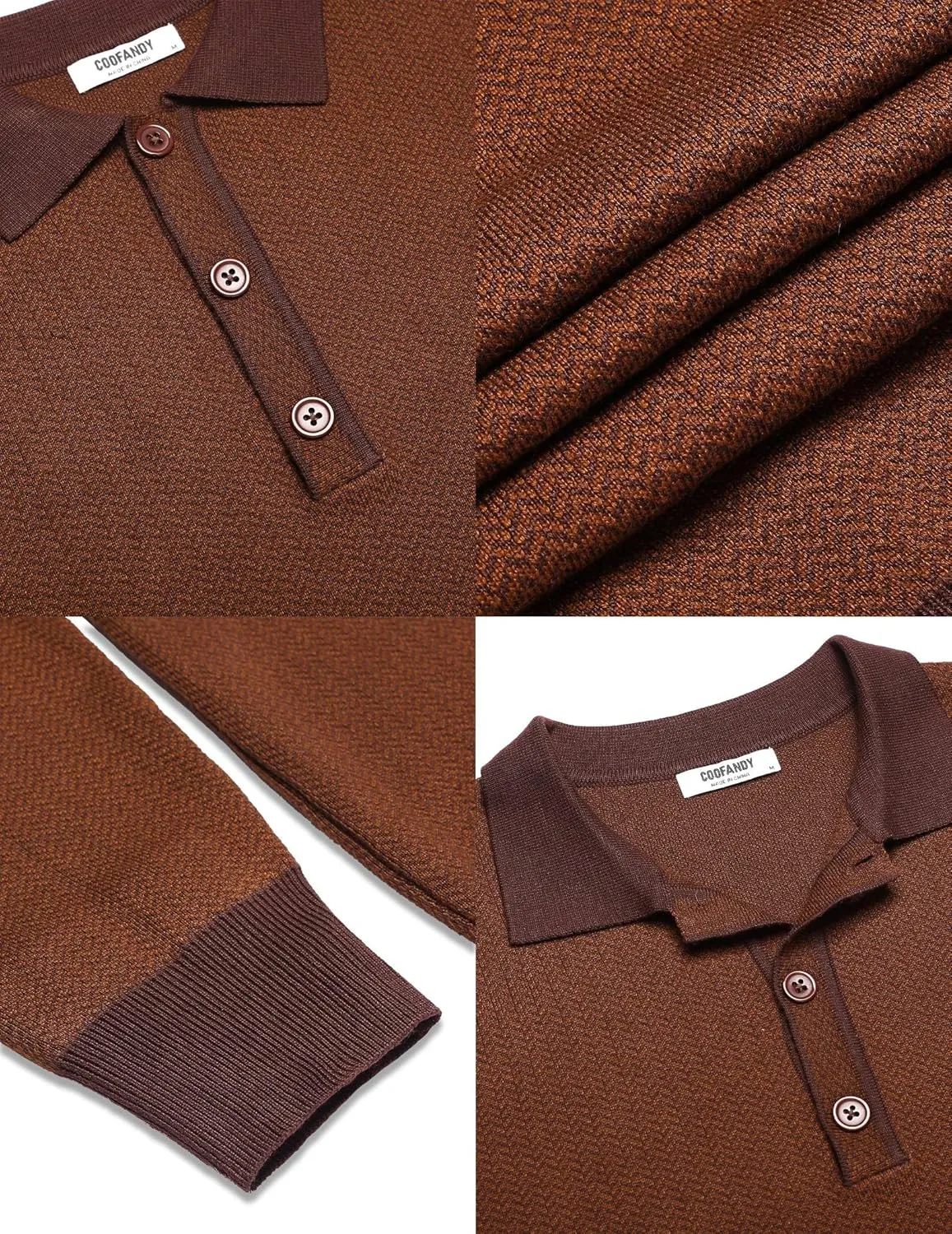 COOFANDY Mens Knit Polo Shirts Casual Long Sleeve Classic Polo Shirts Button Down Golf Shirts