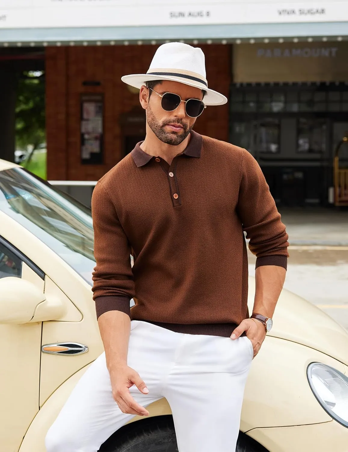 COOFANDY Mens Knit Polo Shirts Casual Long Sleeve Classic Polo Shirts Button Down Golf Shirts