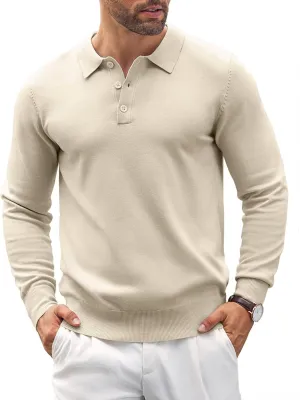 COOFANDY Mens Knit Polo Shirts Casual Long Sleeve Classic Polo Shirts Button Down Golf Shirts