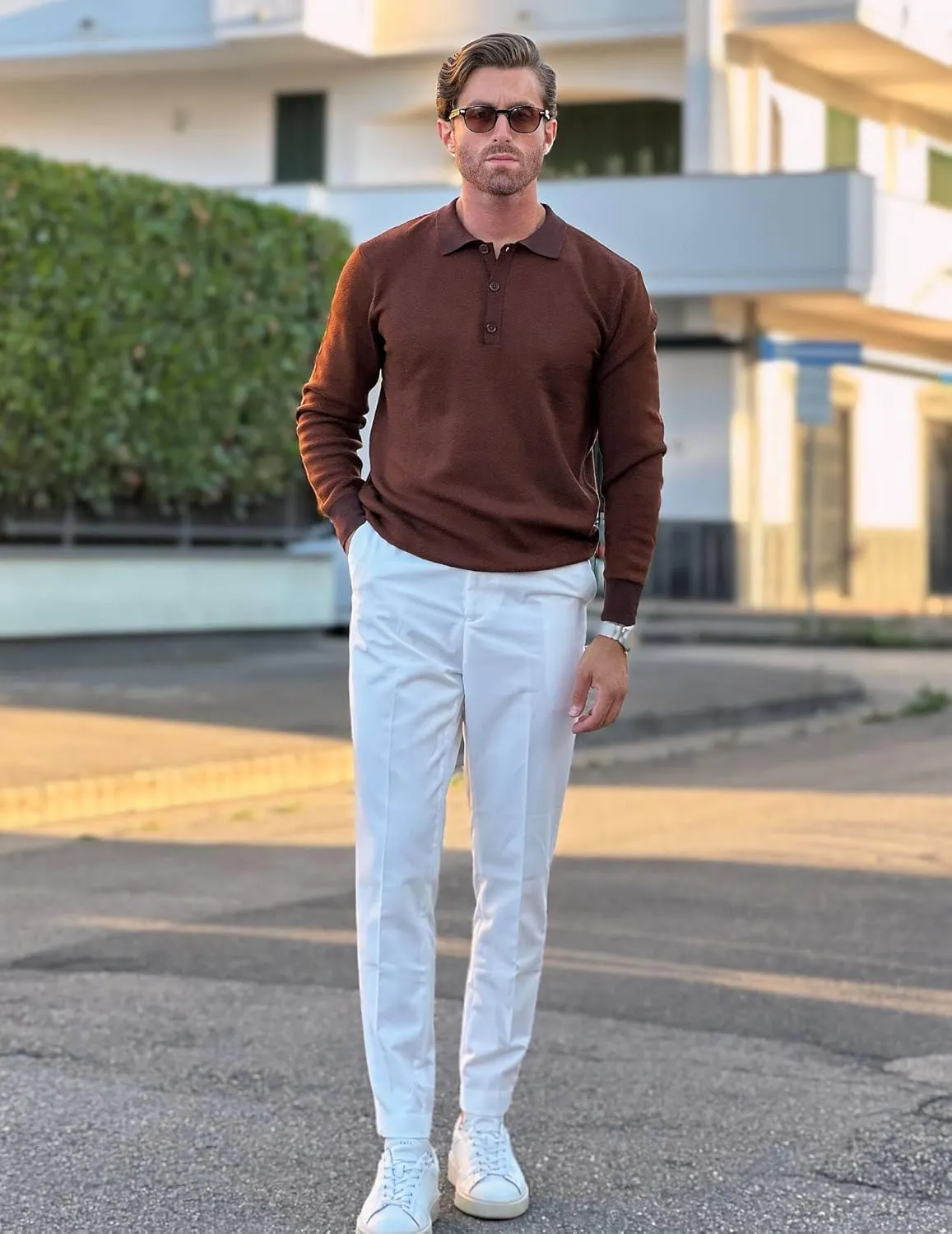 COOFANDY Mens Knit Polo Shirts Casual Long Sleeve Classic Polo Shirts Button Down Golf Shirts