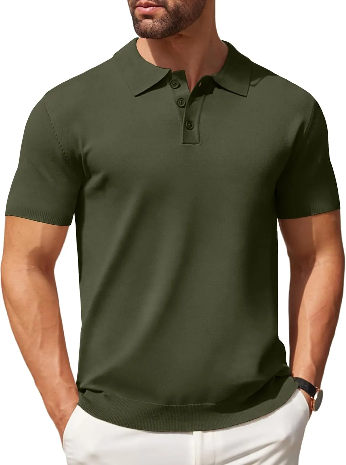 COOFANDY Mens Knit Polo Shirts Casual Short Sleeve Button Down Polo Shirt Classic Golf Shirts