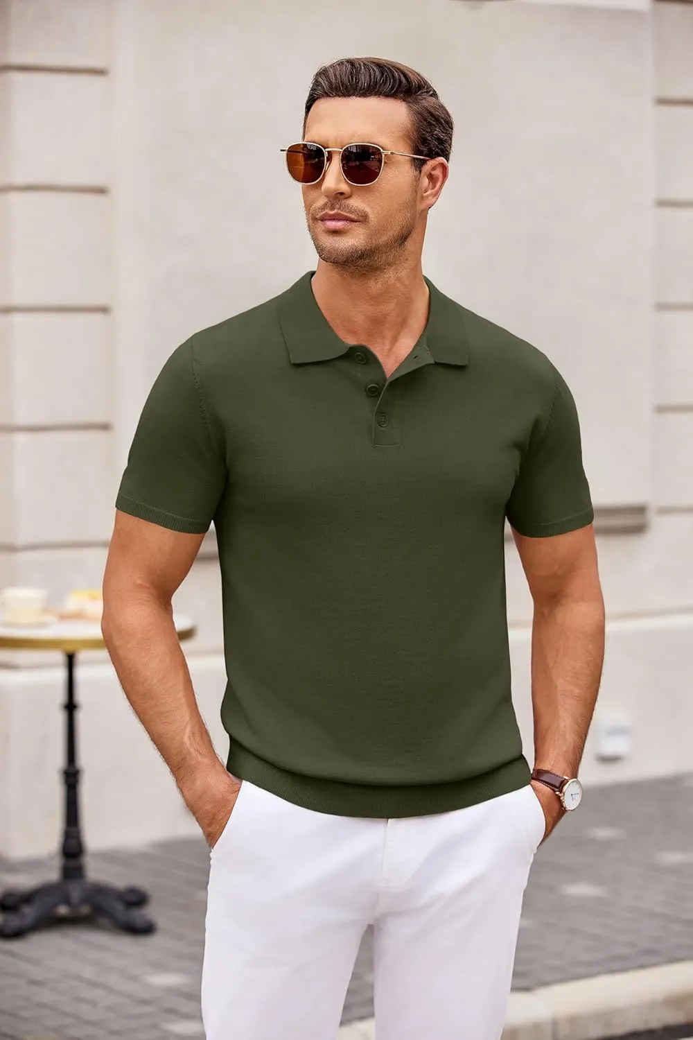 COOFANDY Mens Knit Polo Shirts Casual Short Sleeve Button Down Polo Shirt Classic Golf Shirts
