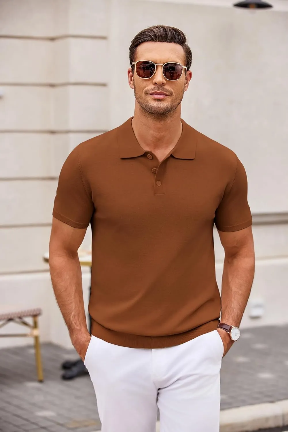 COOFANDY Mens Knit Polo Shirts Casual Short Sleeve Button Down Polo Shirt Classic Golf Shirts