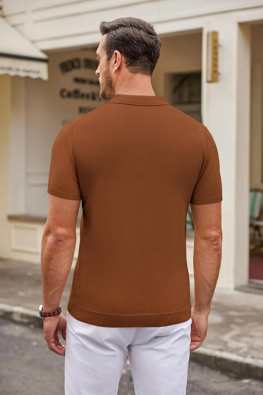 COOFANDY Mens Knit Polo Shirts Casual Short Sleeve Button Down Polo Shirt Classic Golf Shirts