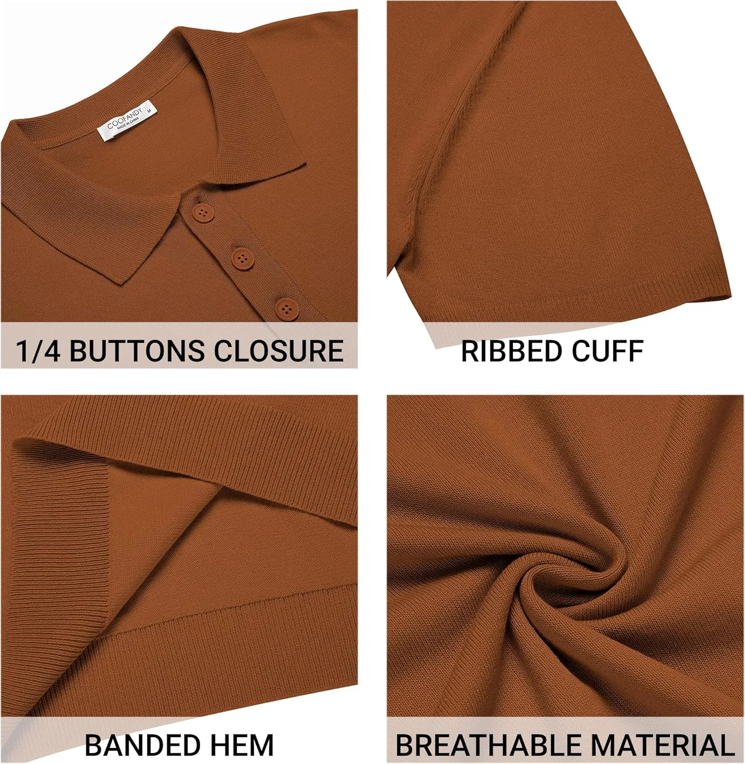 COOFANDY Mens Knit Polo Shirts Casual Short Sleeve Button Down Polo Shirt Classic Golf Shirts