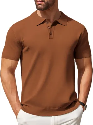 COOFANDY Mens Knit Polo Shirts Casual Short Sleeve Button Down Polo Shirt Classic Golf Shirts