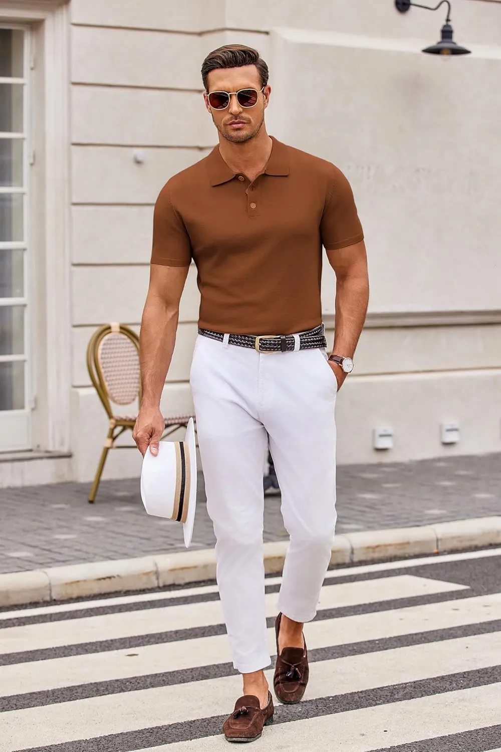 COOFANDY Mens Knit Polo Shirts Casual Short Sleeve Button Down Polo Shirt Classic Golf Shirts