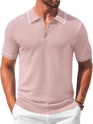 COOFANDY Men's Knit Polo Shirts Casual Short Sleeve Button Down Shirts Crochet Classic Golf Polo Collared Shirts