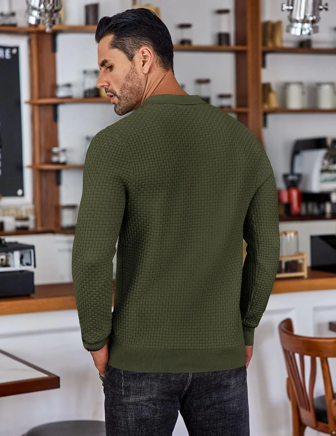COOFANDY Men's Knit Polo Shirts Long Sleeve Sweater Polo Lightweight Fashion Casual Collared T Shirts