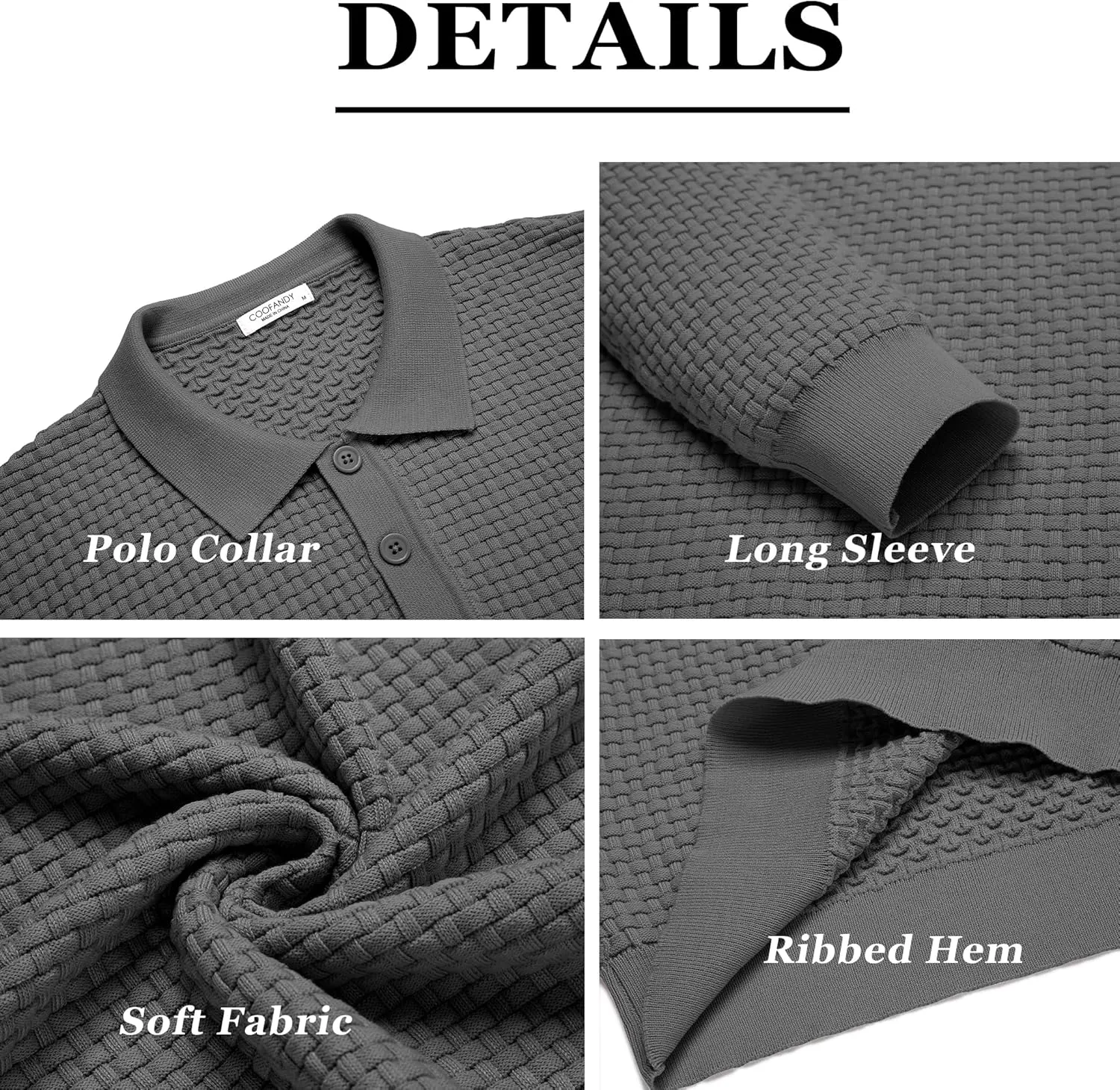 COOFANDY Men's Knit Polo Shirts Long Sleeve Sweater Polo Lightweight Fashion Casual Collared T Shirts