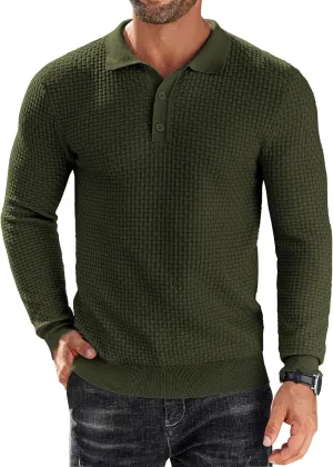 COOFANDY Men's Knit Polo Shirts Long Sleeve Sweater Polo Lightweight Fashion Casual Collared T Shirts