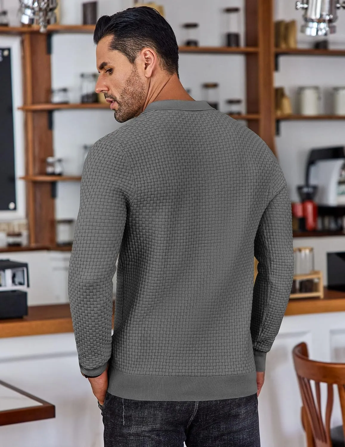 COOFANDY Men's Knit Polo Shirts Long Sleeve Sweater Polo Lightweight Fashion Casual Collared T Shirts