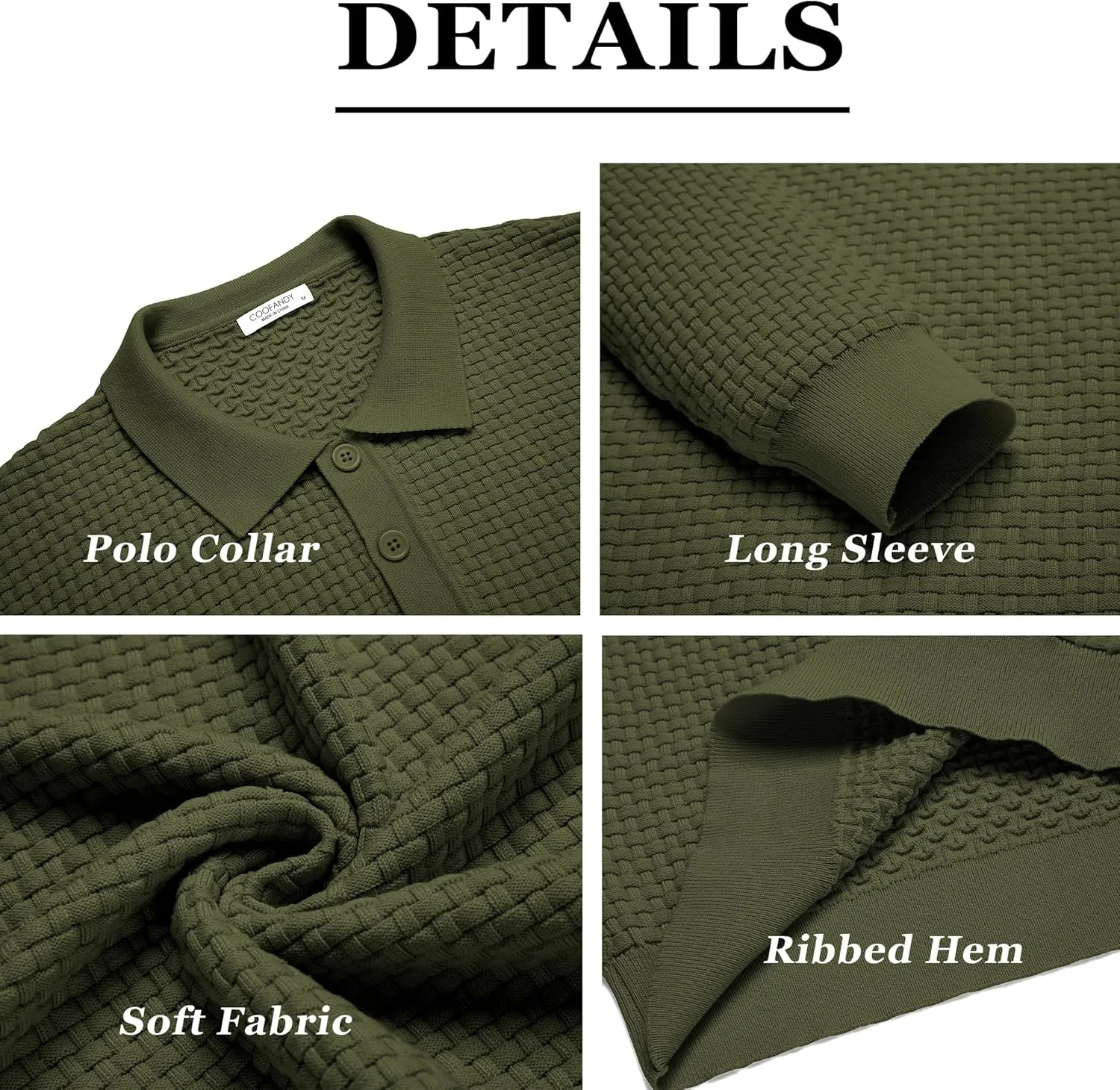 COOFANDY Men's Knit Polo Shirts Long Sleeve Sweater Polo Lightweight Fashion Casual Collared T Shirts