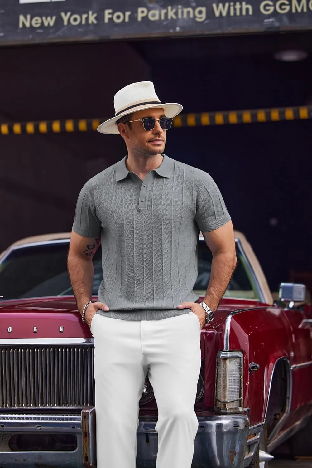 COOFANDY Mens Knit Polo Shirts Short Sleeve Ribbed Textured Polo Shirt Lightweight Casual Golf Shirts Collared T Shirt