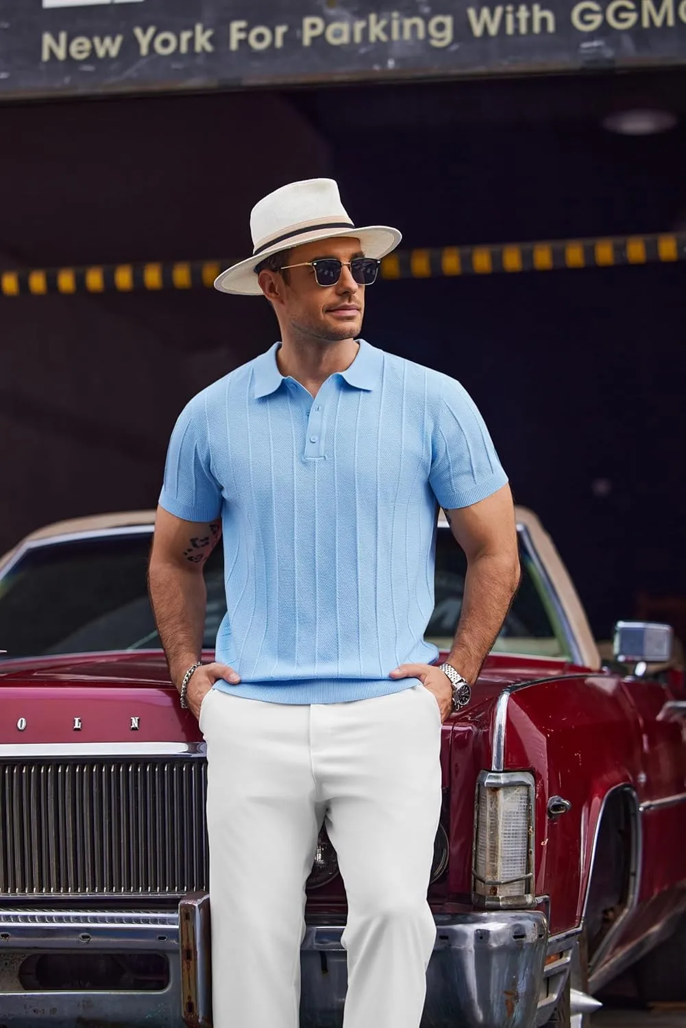 COOFANDY Mens Knit Polo Shirts Short Sleeve Ribbed Textured Polo Shirt Lightweight Casual Golf Shirts Collared T Shirt