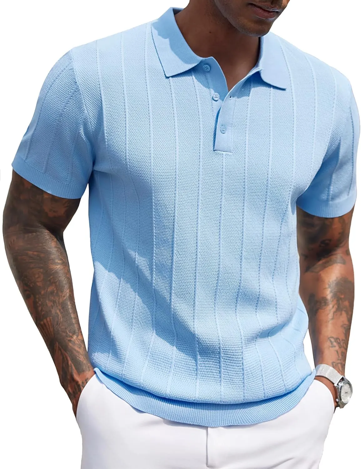 COOFANDY Mens Knit Polo Shirts Short Sleeve Ribbed Textured Polo Shirt Lightweight Casual Golf Shirts Collared T Shirt