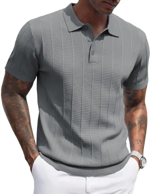 COOFANDY Mens Knit Polo Shirts Short Sleeve Ribbed Textured Polo Shirt Lightweight Casual Golf Shirts Collared T Shirt