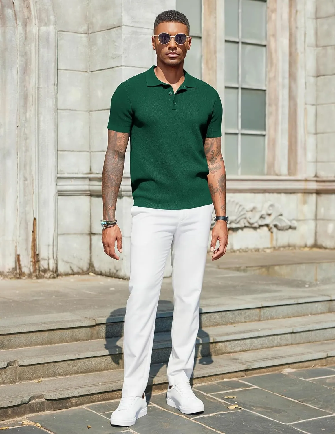 COOFANDY Mens Slim Fit Knit Polo Shirts Business Lightweight Polo Sweater Casual Summer Ribbed Textured Collared T Shirt