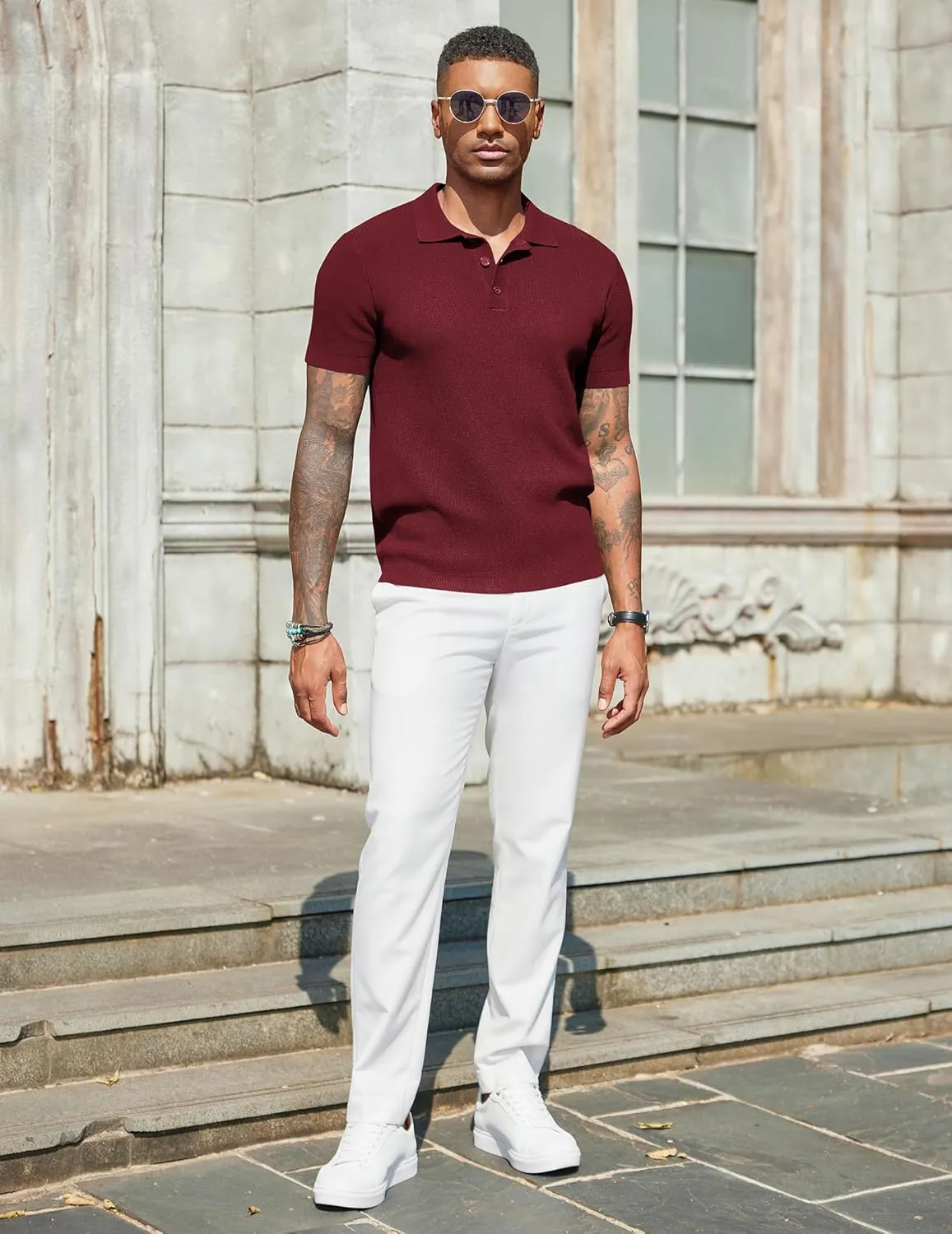 COOFANDY Mens Slim Fit Knit Polo Shirts Business Lightweight Polo Sweater Casual Summer Ribbed Textured Collared T Shirt