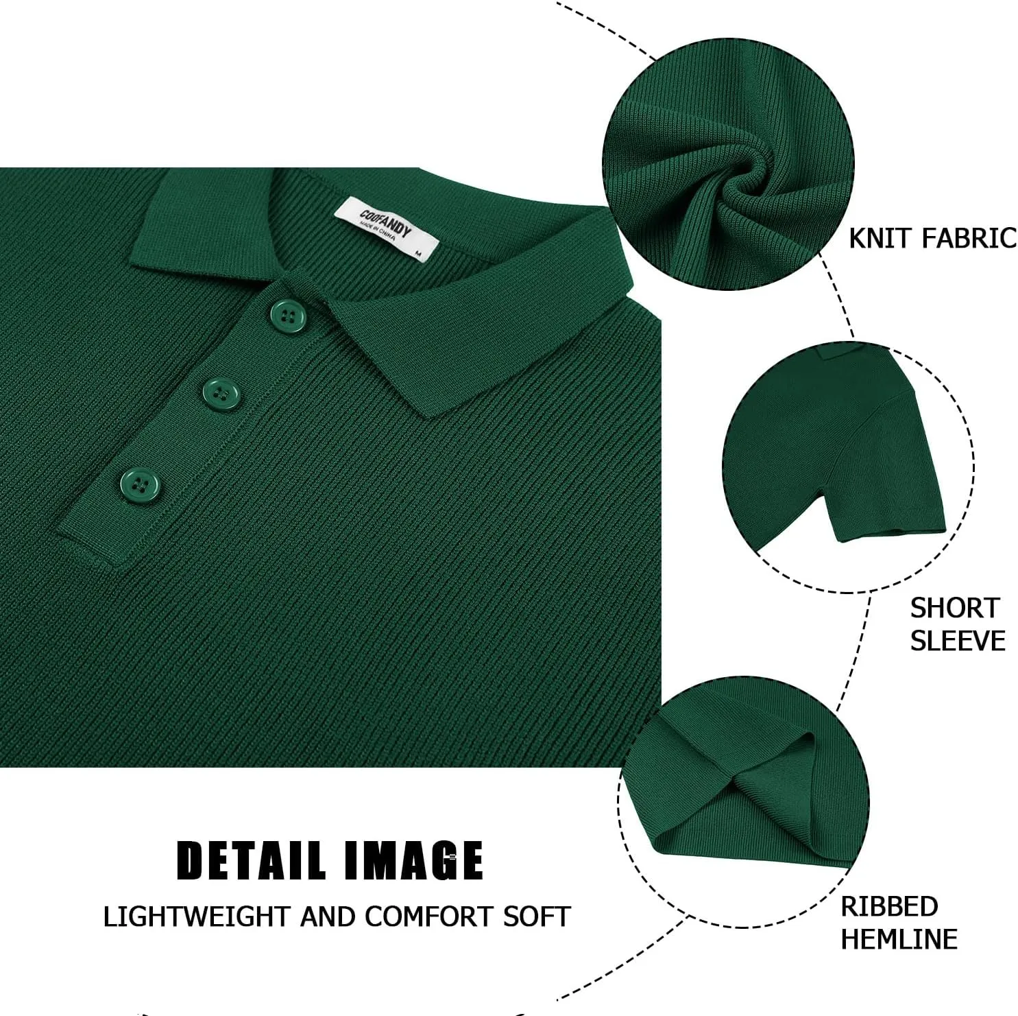 COOFANDY Mens Slim Fit Knit Polo Shirts Business Lightweight Polo Sweater Casual Summer Ribbed Textured Collared T Shirt