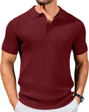 COOFANDY Mens Slim Fit Knit Polo Shirts Business Lightweight Polo Sweater Casual Summer Ribbed Textured Collared T Shirt