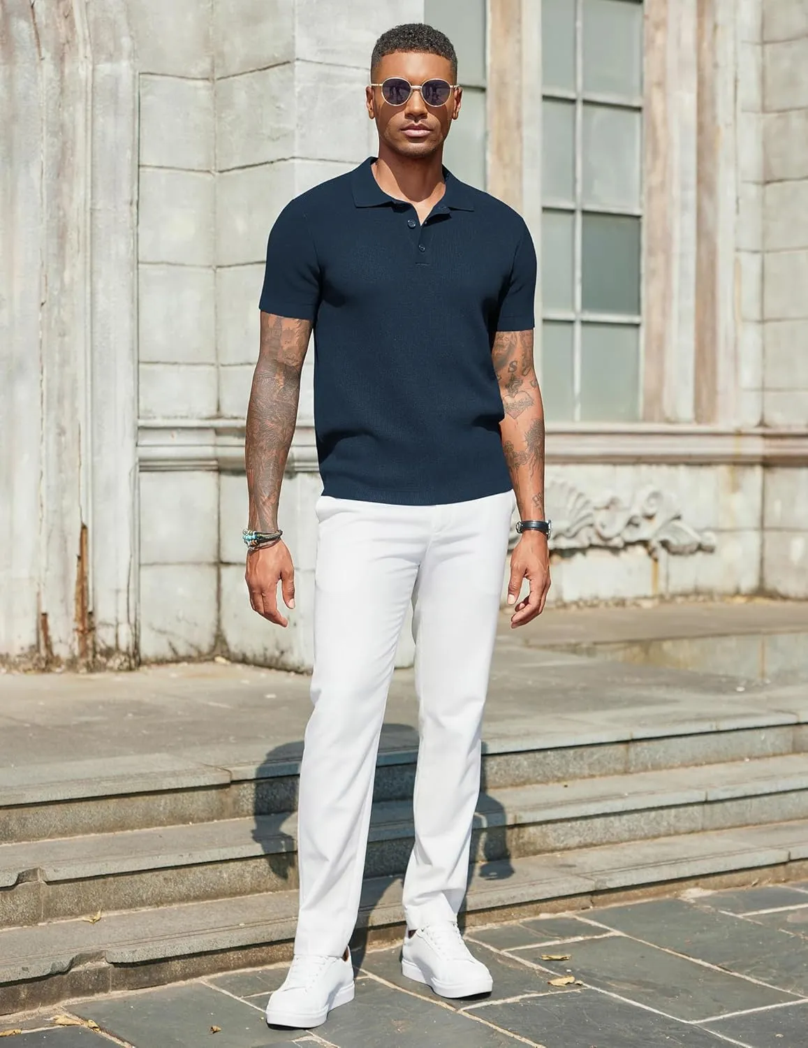 COOFANDY Mens Slim Fit Knit Polo Shirts Business Lightweight Polo Sweater Casual Summer Ribbed Textured Collared T Shirt