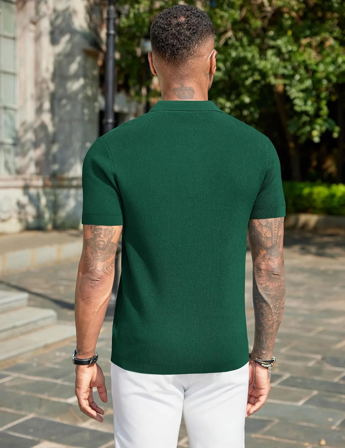 COOFANDY Mens Slim Fit Knit Polo Shirts Business Lightweight Polo Sweater Casual Summer Ribbed Textured Collared T Shirt