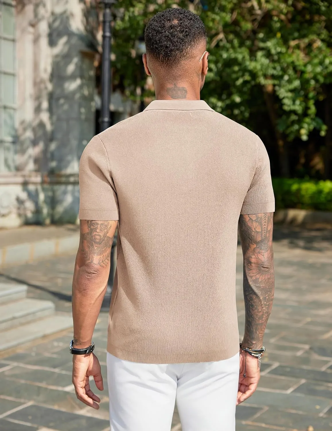 COOFANDY Mens Slim Fit Knit Polo Shirts Business Lightweight Polo Sweater Casual Summer Ribbed Textured Collared T Shirt