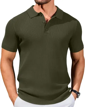 COOFANDY Mens Slim Fit Knit Polo Shirts Business Lightweight Polo Sweater Casual Summer Ribbed Textured Collared T Shirt