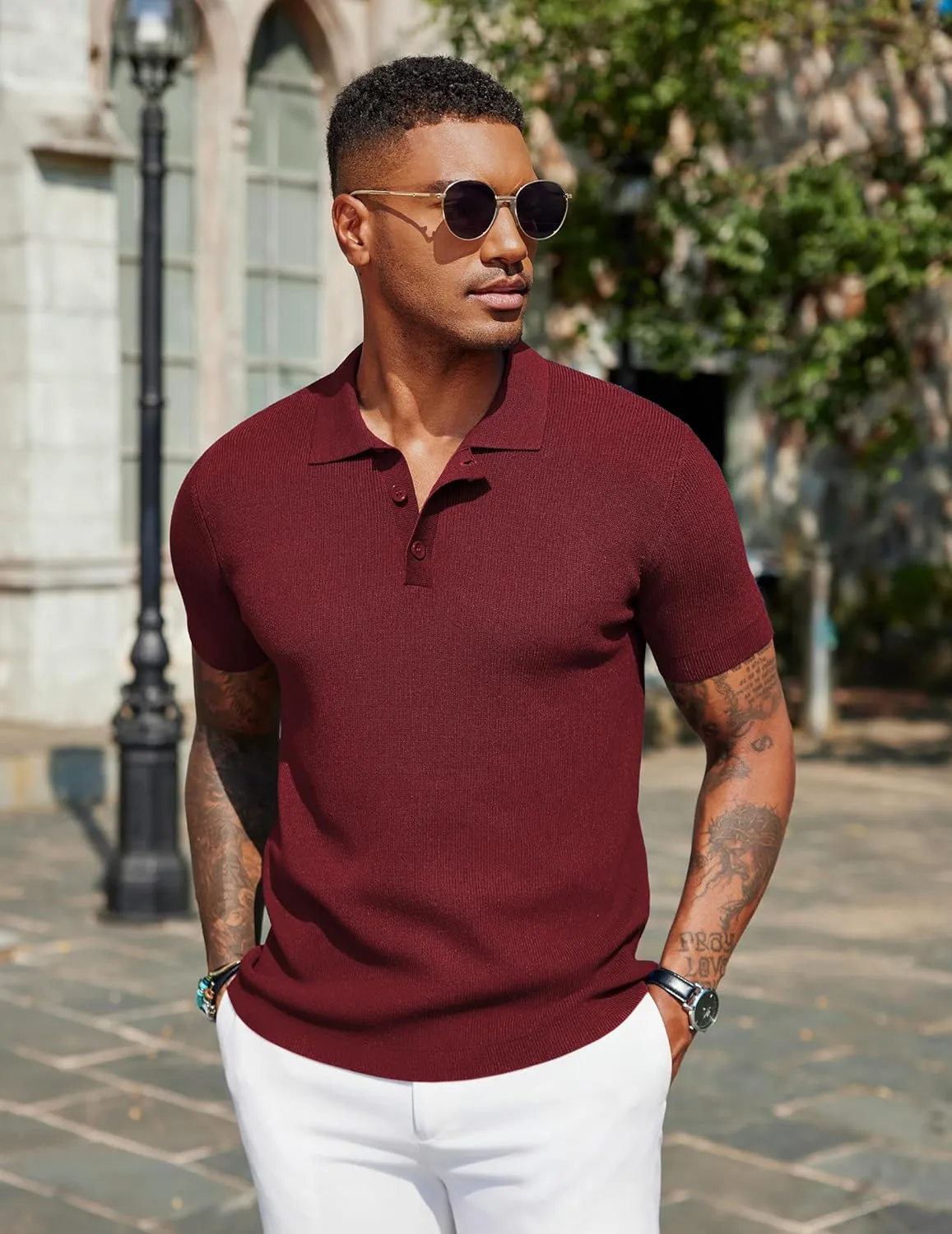 COOFANDY Mens Slim Fit Knit Polo Shirts Business Lightweight Polo Sweater Casual Summer Ribbed Textured Collared T Shirt