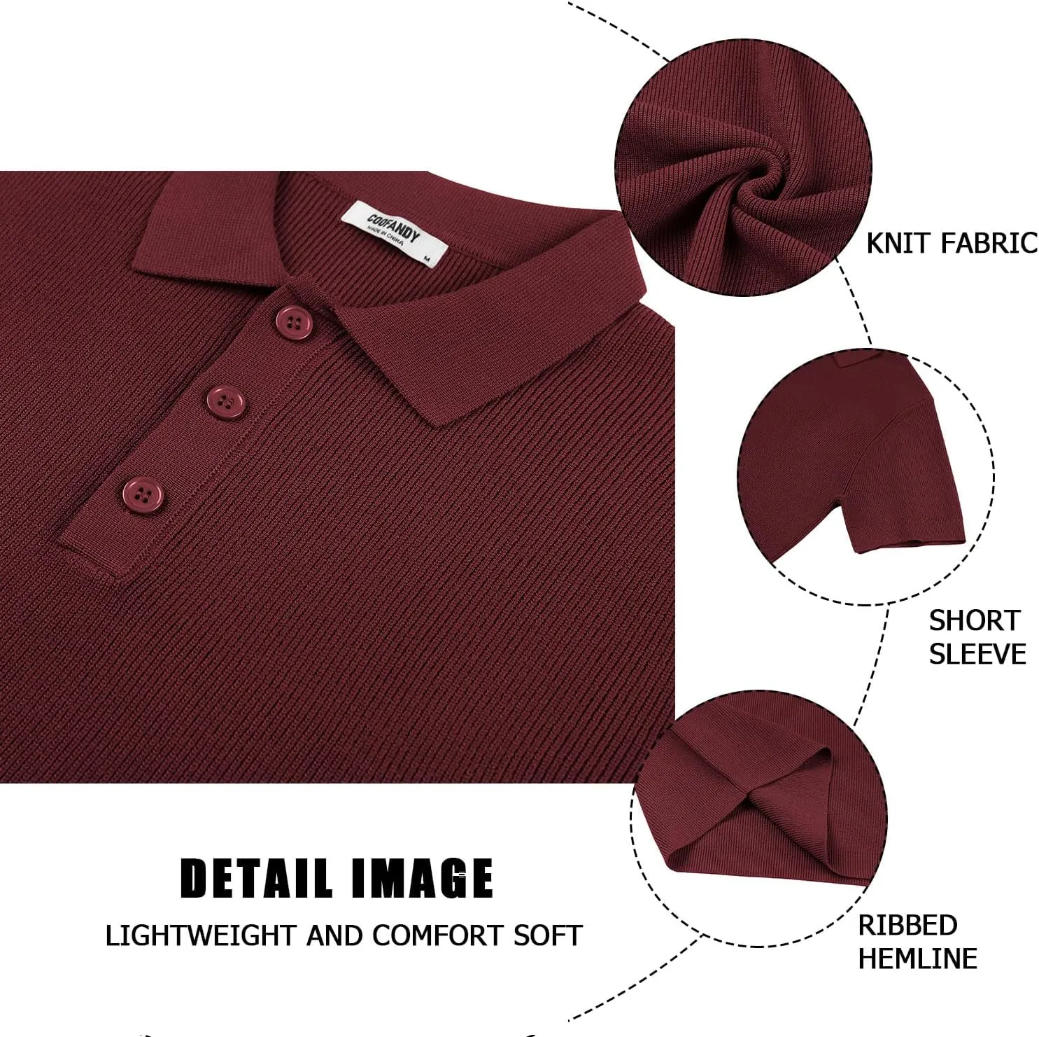 COOFANDY Mens Slim Fit Knit Polo Shirts Business Lightweight Polo Sweater Casual Summer Ribbed Textured Collared T Shirt