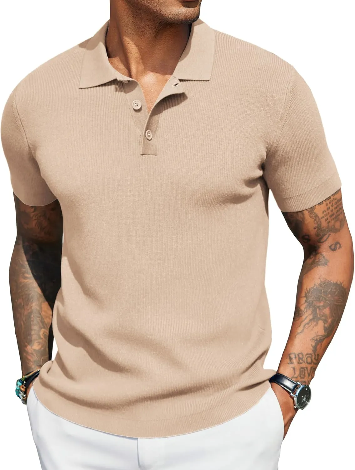 COOFANDY Mens Slim Fit Knit Polo Shirts Business Lightweight Polo Sweater Casual Summer Ribbed Textured Collared T Shirt