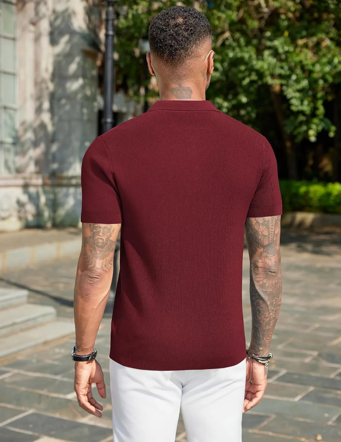 COOFANDY Mens Slim Fit Knit Polo Shirts Business Lightweight Polo Sweater Casual Summer Ribbed Textured Collared T Shirt