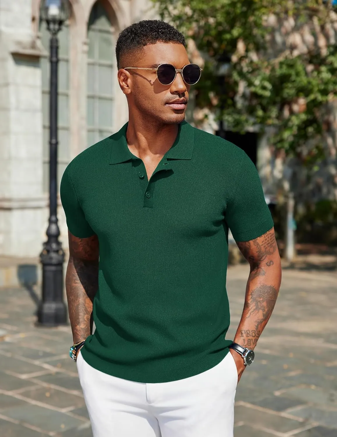 COOFANDY Mens Slim Fit Knit Polo Shirts Business Lightweight Polo Sweater Casual Summer Ribbed Textured Collared T Shirt