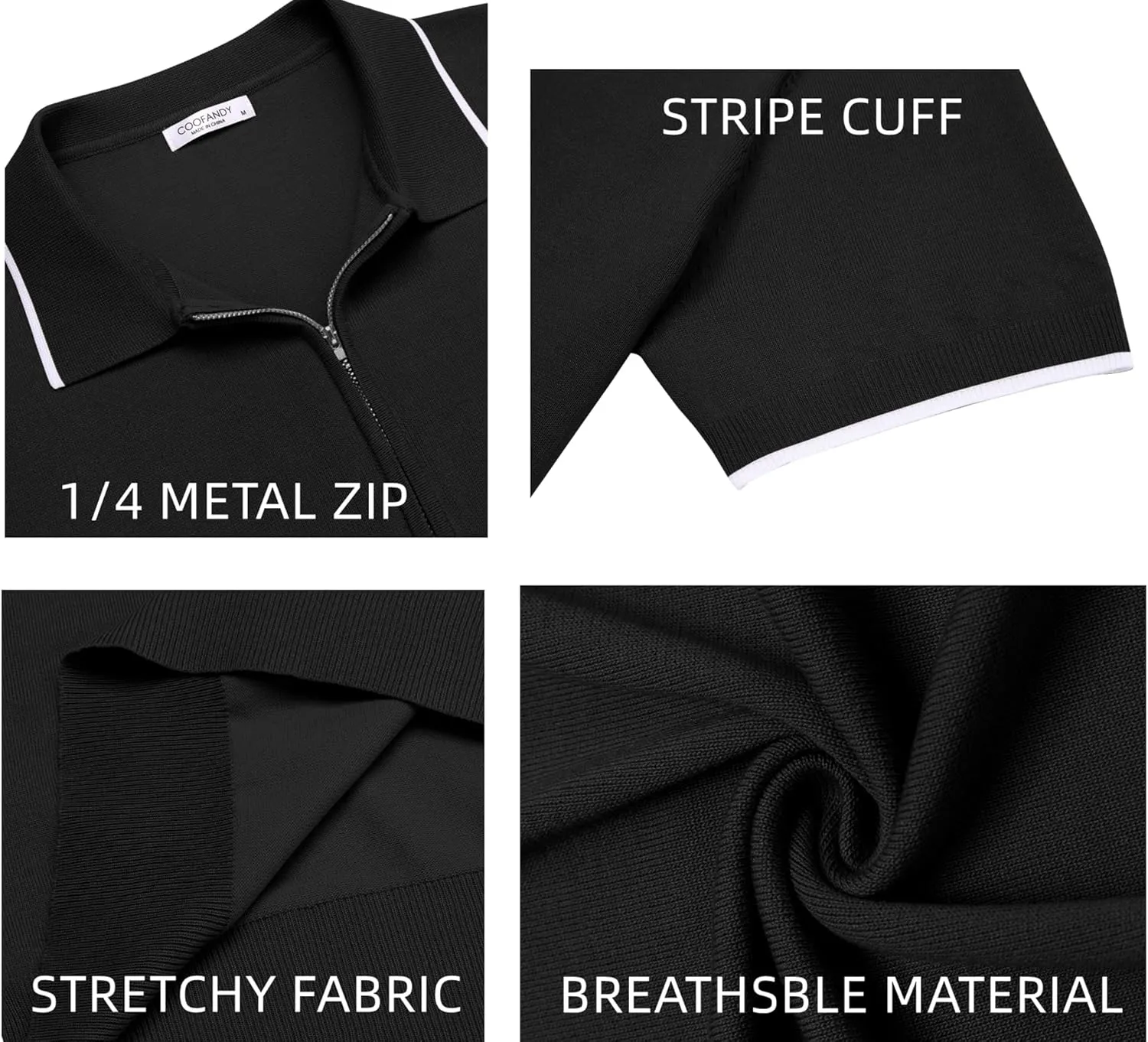 COOFANDY Men's Zipper Polo Shirt Casual Knit Short Sleeve Polo T Shirt Classic Fit Shirts