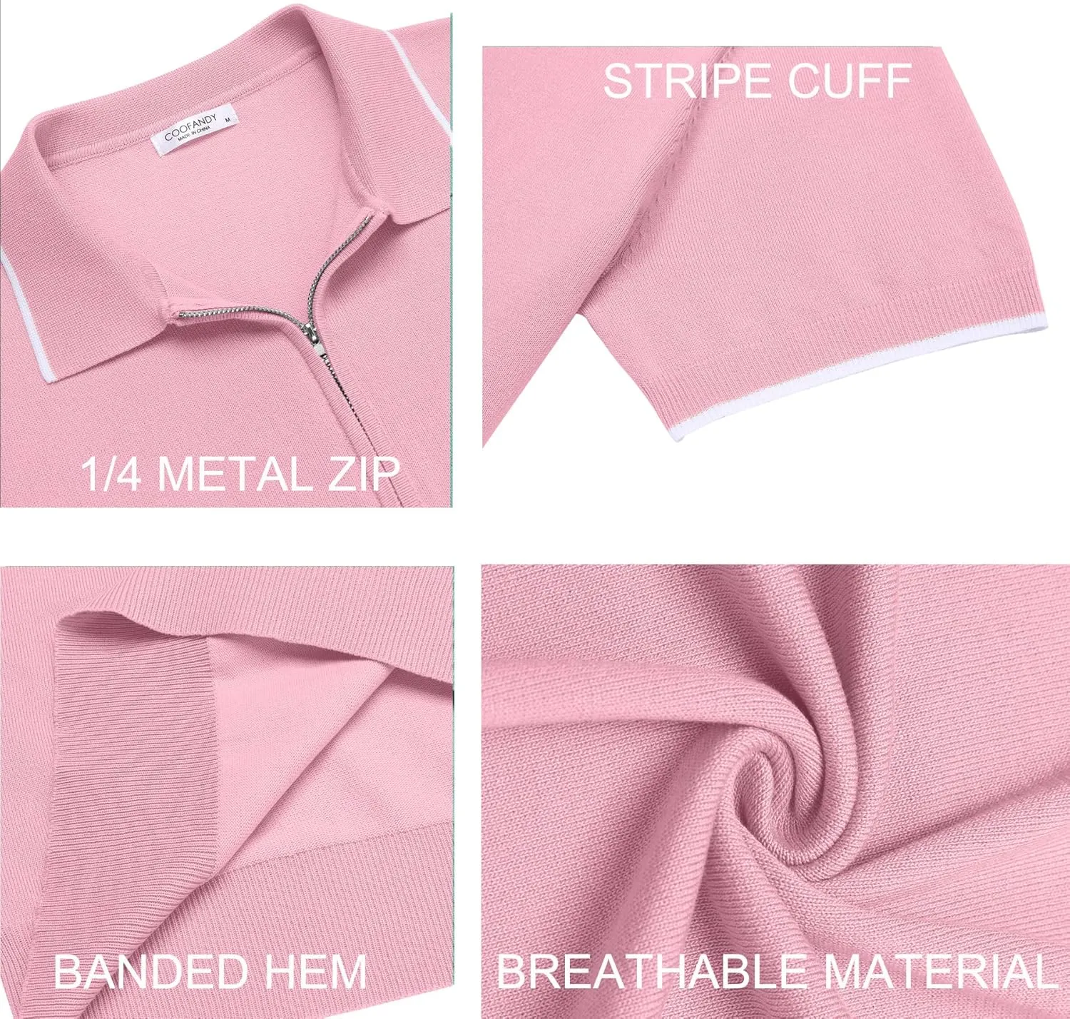 COOFANDY Men's Zipper Polo Shirt Casual Knit Short Sleeve Polo T Shirt Classic Fit Shirts