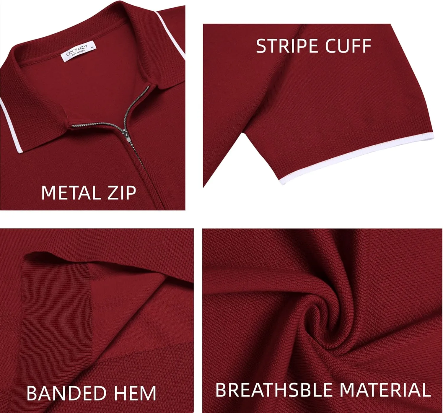 COOFANDY Men's Zipper Polo Shirt Casual Knit Short Sleeve Polo T Shirt Classic Fit Shirts