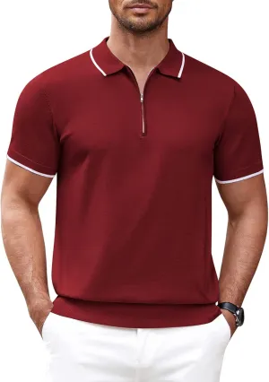 COOFANDY Men's Zipper Polo Shirt Casual Knit Short Sleeve Polo T Shirt Classic Fit Shirts