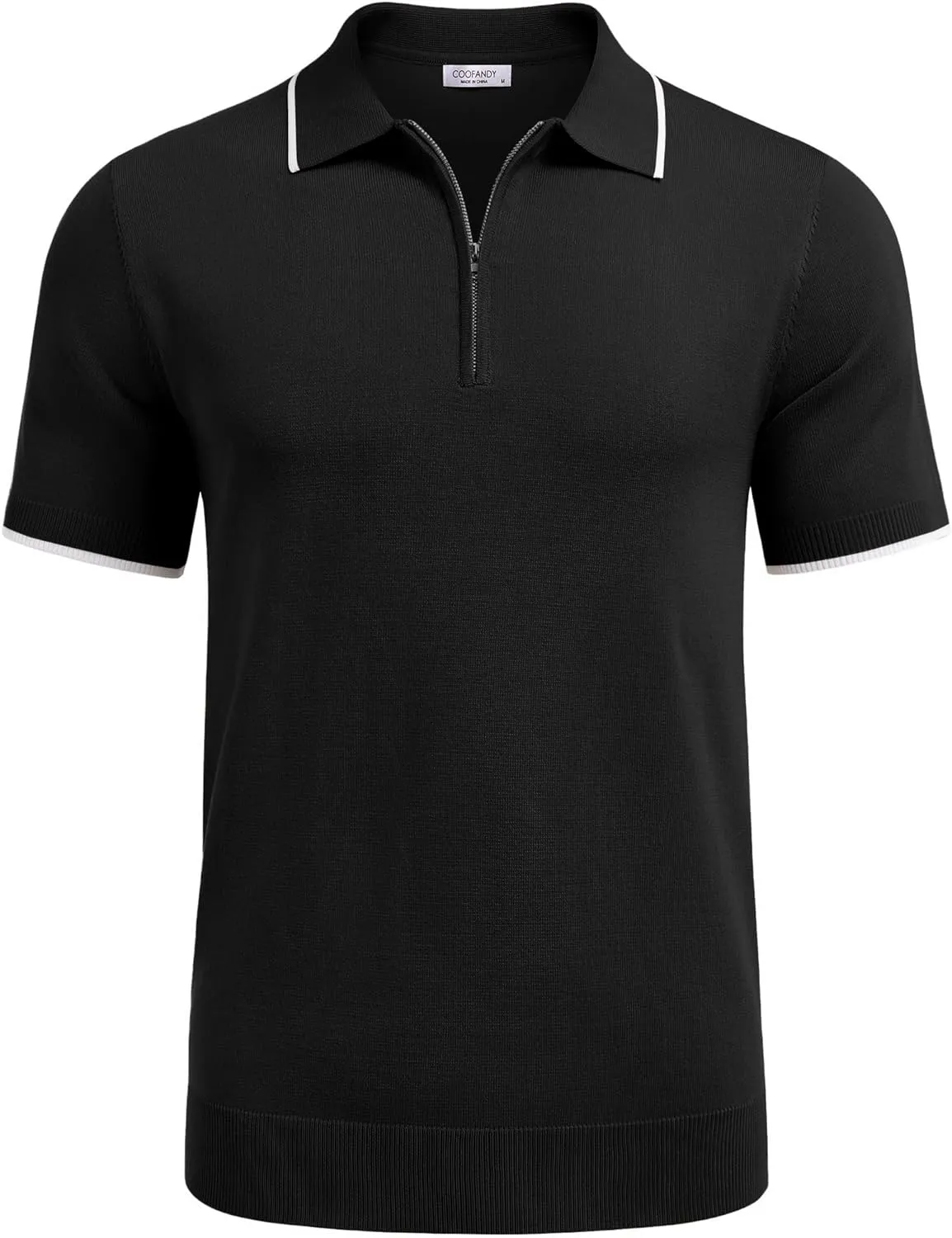 COOFANDY Men's Zipper Polo Shirt Casual Knit Short Sleeve Polo T Shirt Classic Fit Shirts