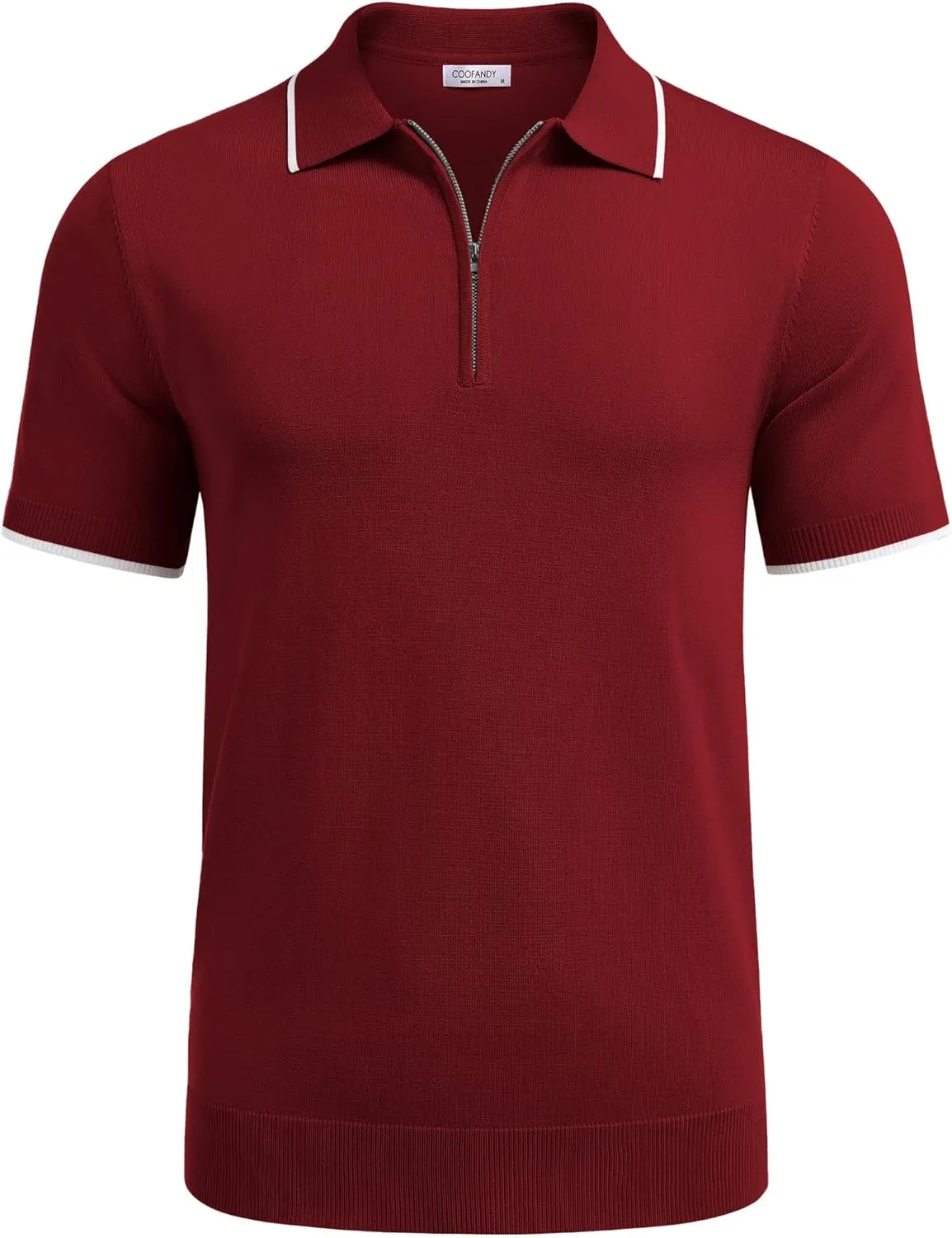 COOFANDY Men's Zipper Polo Shirt Casual Knit Short Sleeve Polo T Shirt Classic Fit Shirts