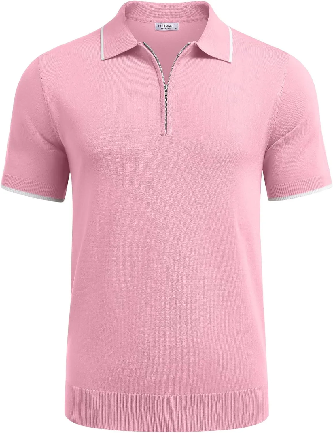 COOFANDY Men's Zipper Polo Shirt Casual Knit Short Sleeve Polo T Shirt Classic Fit Shirts