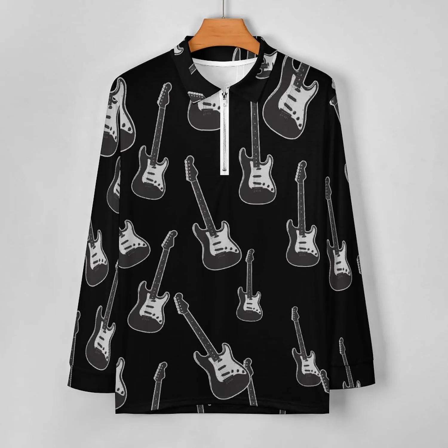 Cool Bass Guitar Men's Zipped Long Sleeve Casual Sweatshirt Quick Dry Sports Outdoor Golf Tennis Shirt