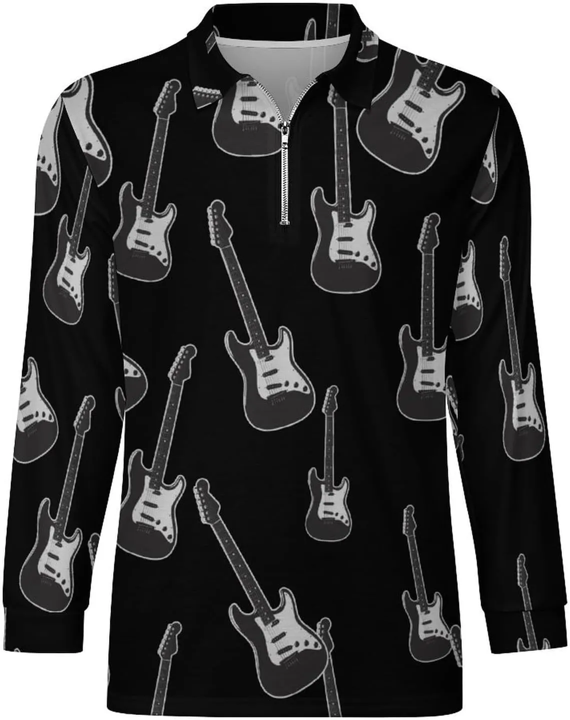 Cool Bass Guitar Men's Zipped Long Sleeve Casual Sweatshirt Quick Dry Sports Outdoor Golf Tennis Shirt