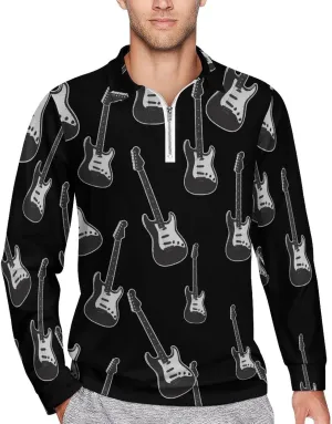 Cool Bass Guitar Men's Zipped Long Sleeve Casual Sweatshirt Quick Dry Sports Outdoor Golf Tennis Shirt