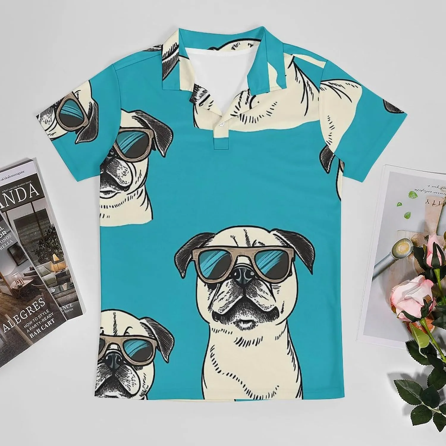 Cool Pug Dogs Men's Polo-Shirt Regular-Fit Short Sleeve Sports Quick Dry Golf Tennis T-Shirt