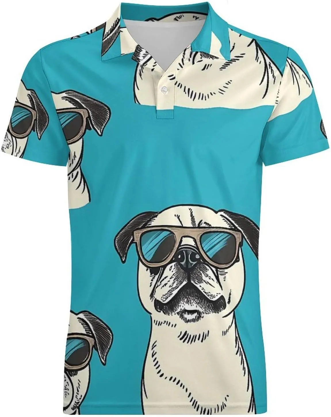 Cool Pug Dogs Men's Polo-Shirt Regular-Fit Short Sleeve Sports Quick Dry Golf Tennis T-Shirt