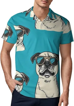 Cool Pug Dogs Men's Polo-Shirt Regular-Fit Short Sleeve Sports Quick Dry Golf Tennis T-Shirt